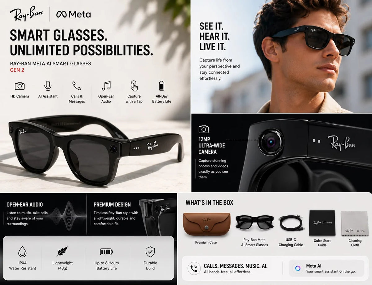 META AI Interpretation Smart Glasses Language Translation, Photochromic Lenses, AI Chat & Hands-Free Audio